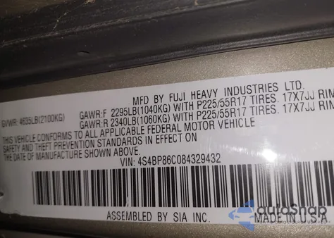 2008 Subaru Outback 3.0R L.l. Bean Edition из США, поврежденный, VIN 4S4BP86C084329432